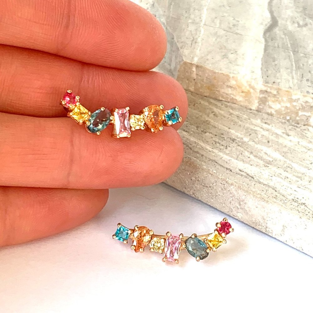 NEW~ Anthropologie Rainbow Stone Crawler Earrings - Picture 11 of 12
